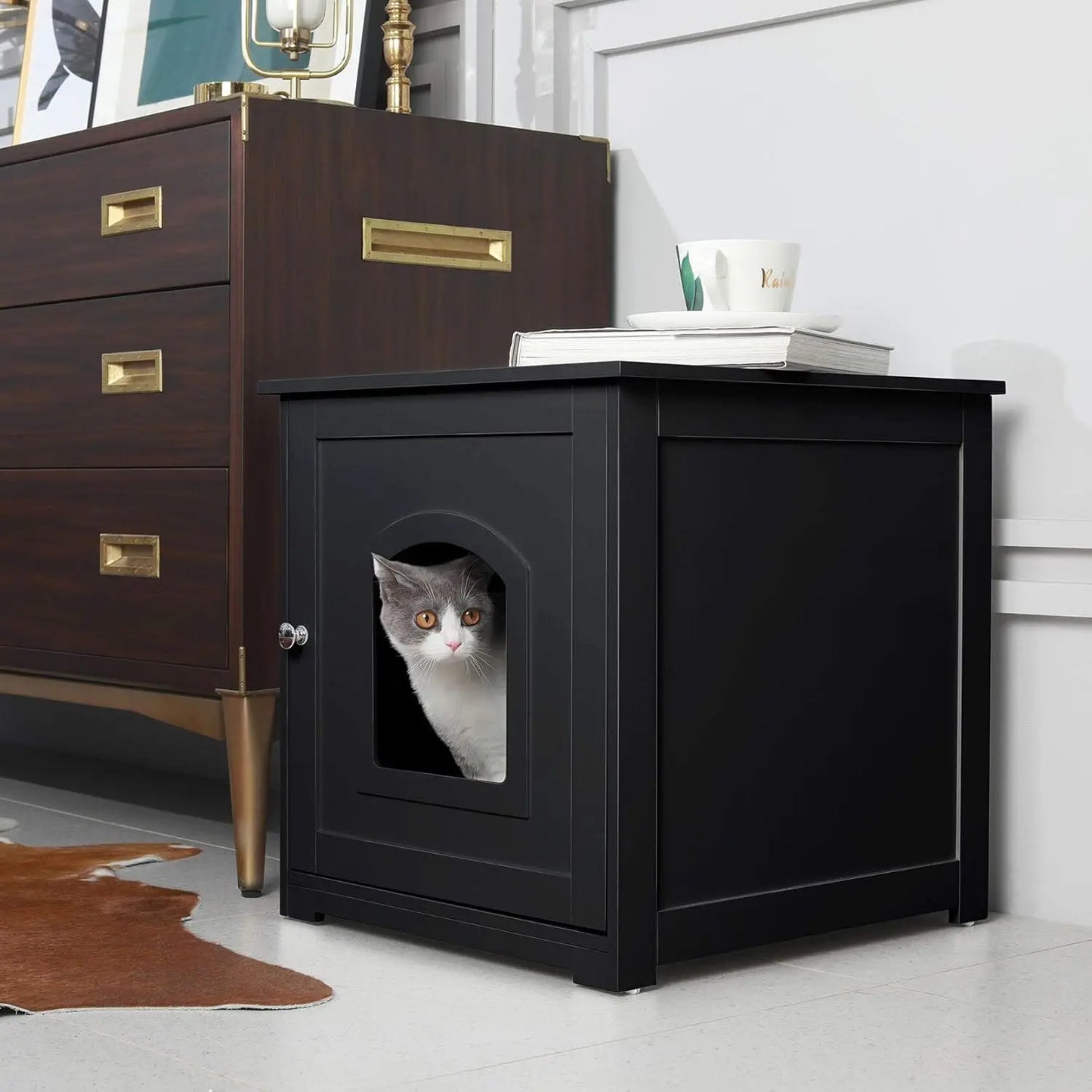 Hidden Litter Box Furniture Cabinet For Cats Conceals Odor