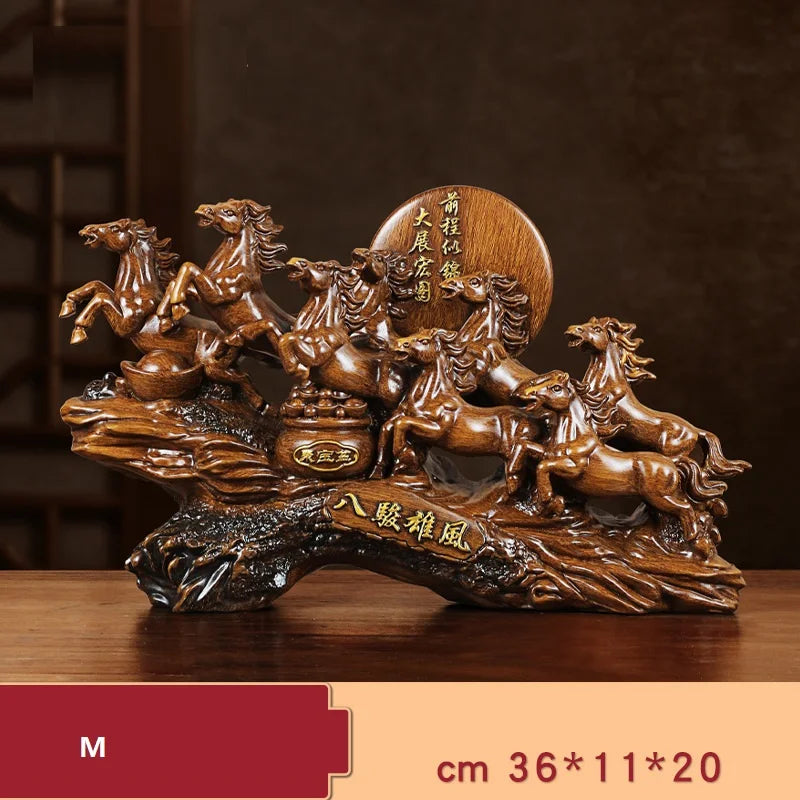 Eight Horses Feng Shui Wealth Ornament Resin Home Decor