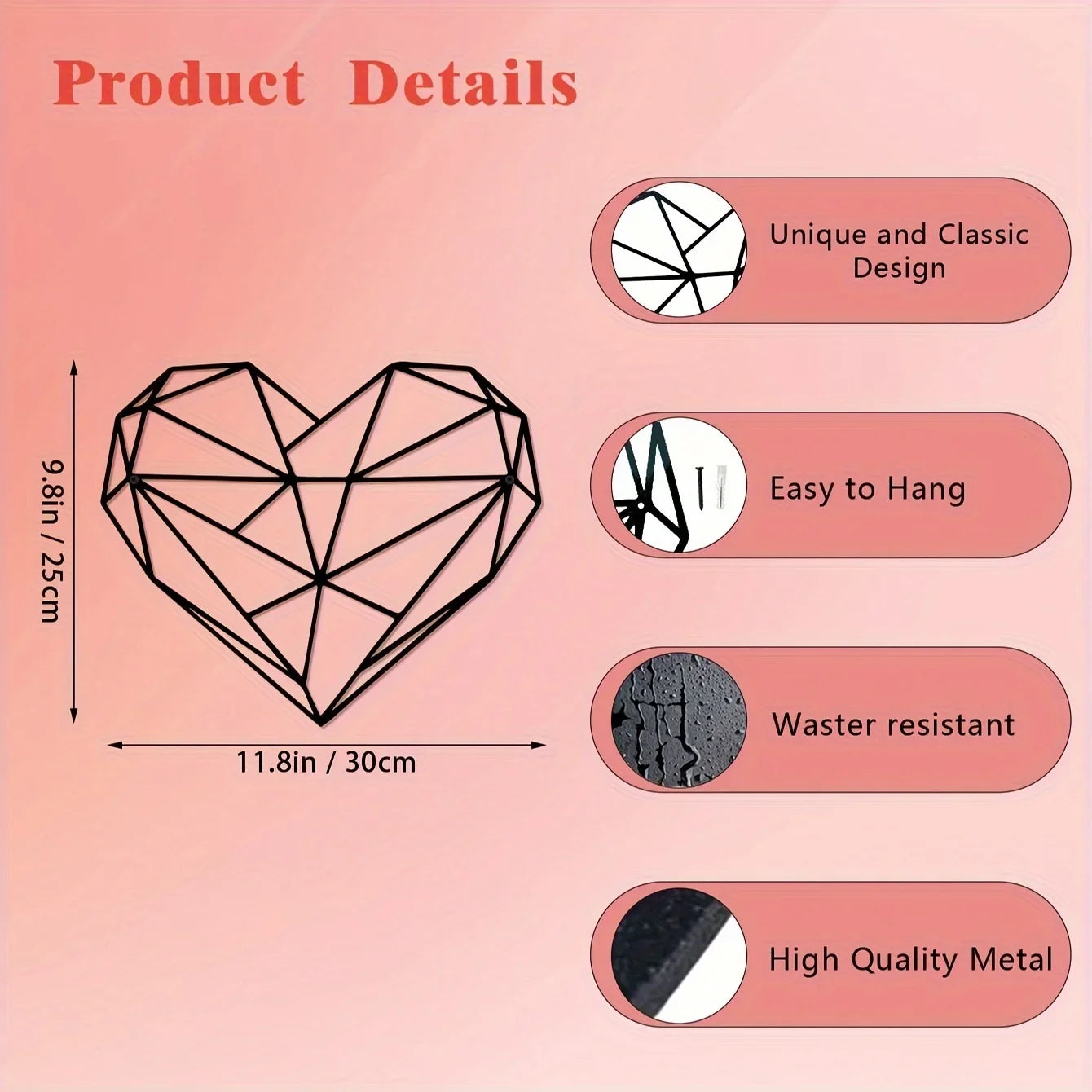 Heart Shaped Minimalist Metal Wall Art For Living Room Decor