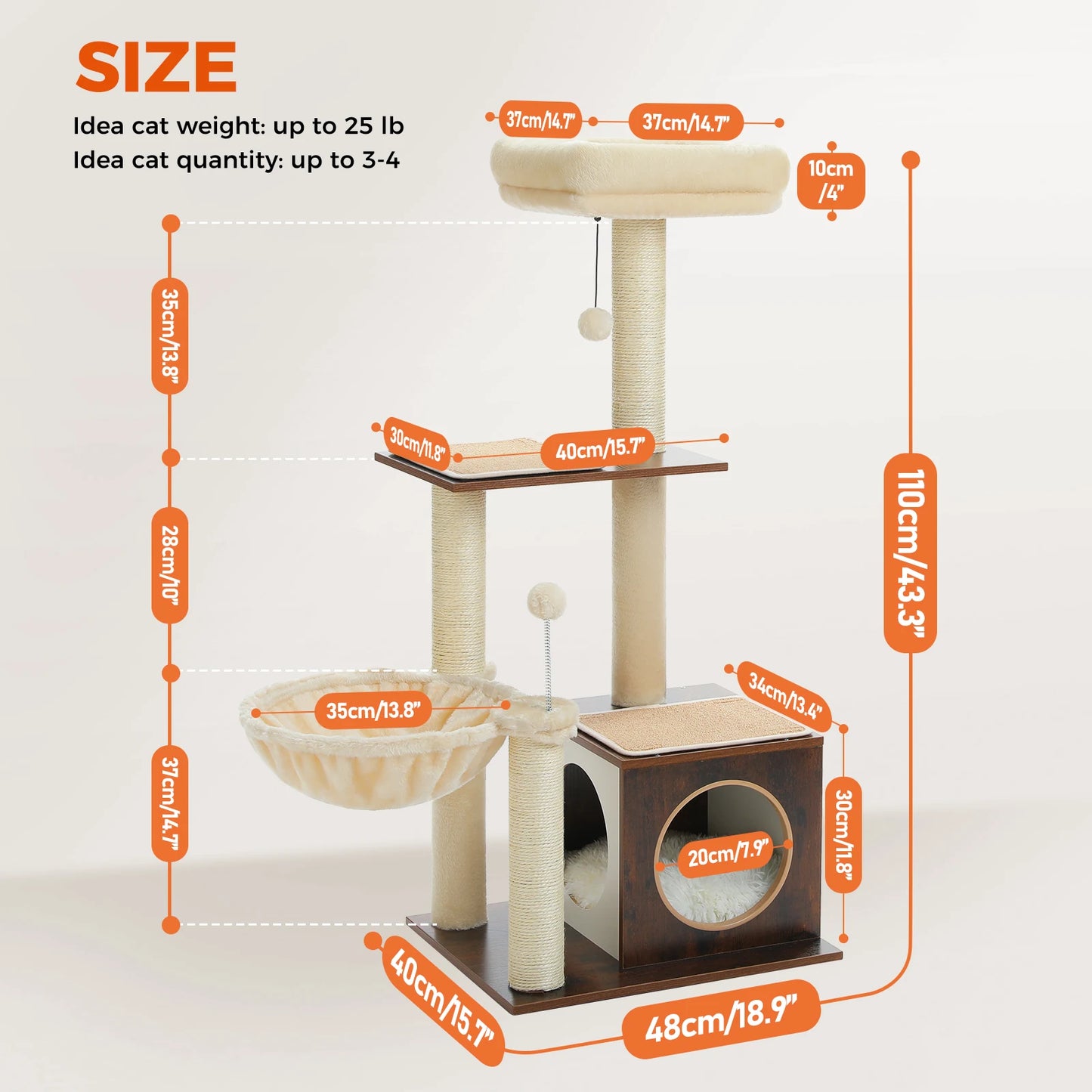 PAWZ Road Indoor Cat Tree Multi-Tier Wood Tower Condo