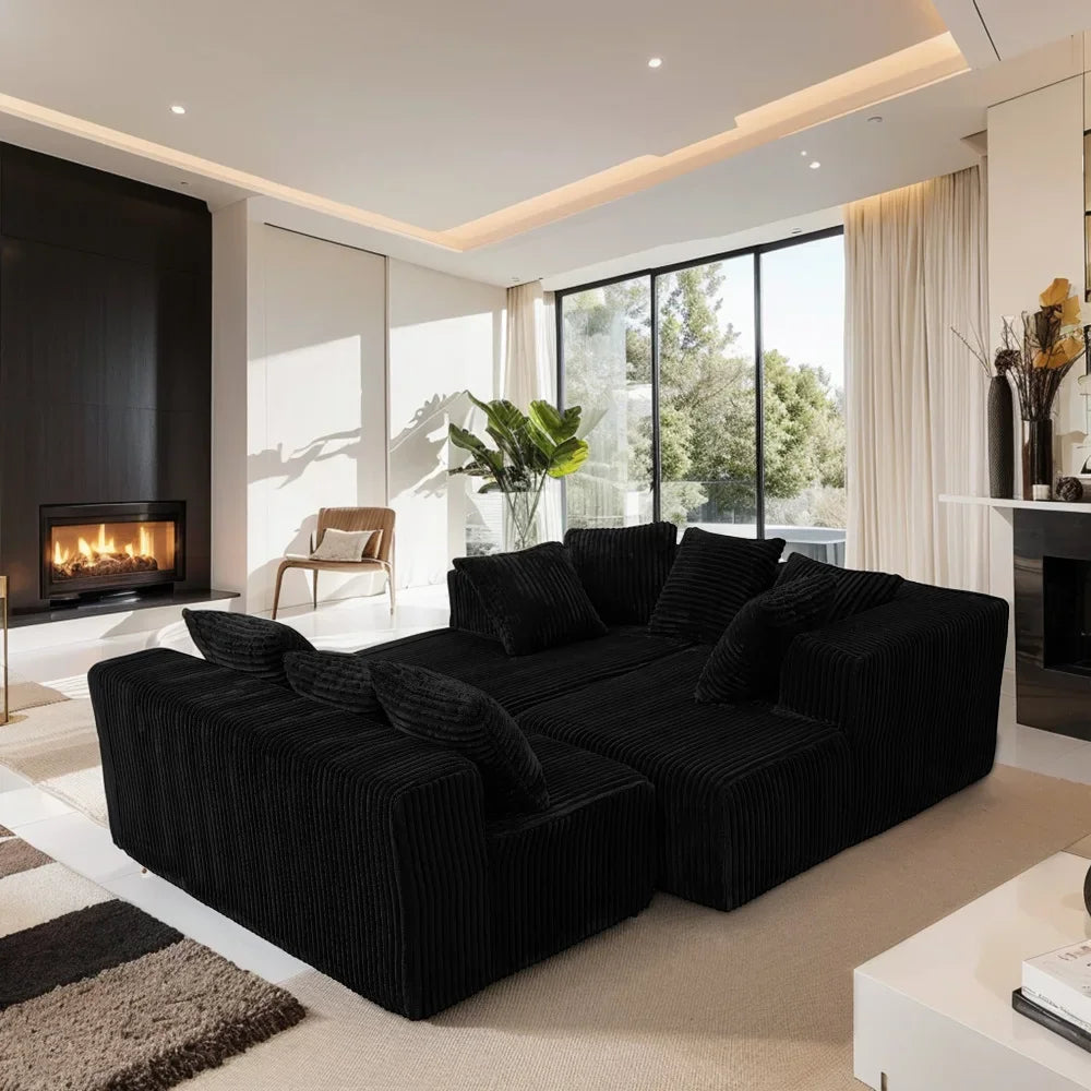 U Shaped Sectional Sofa Modular Couch With Corduroy Fabric