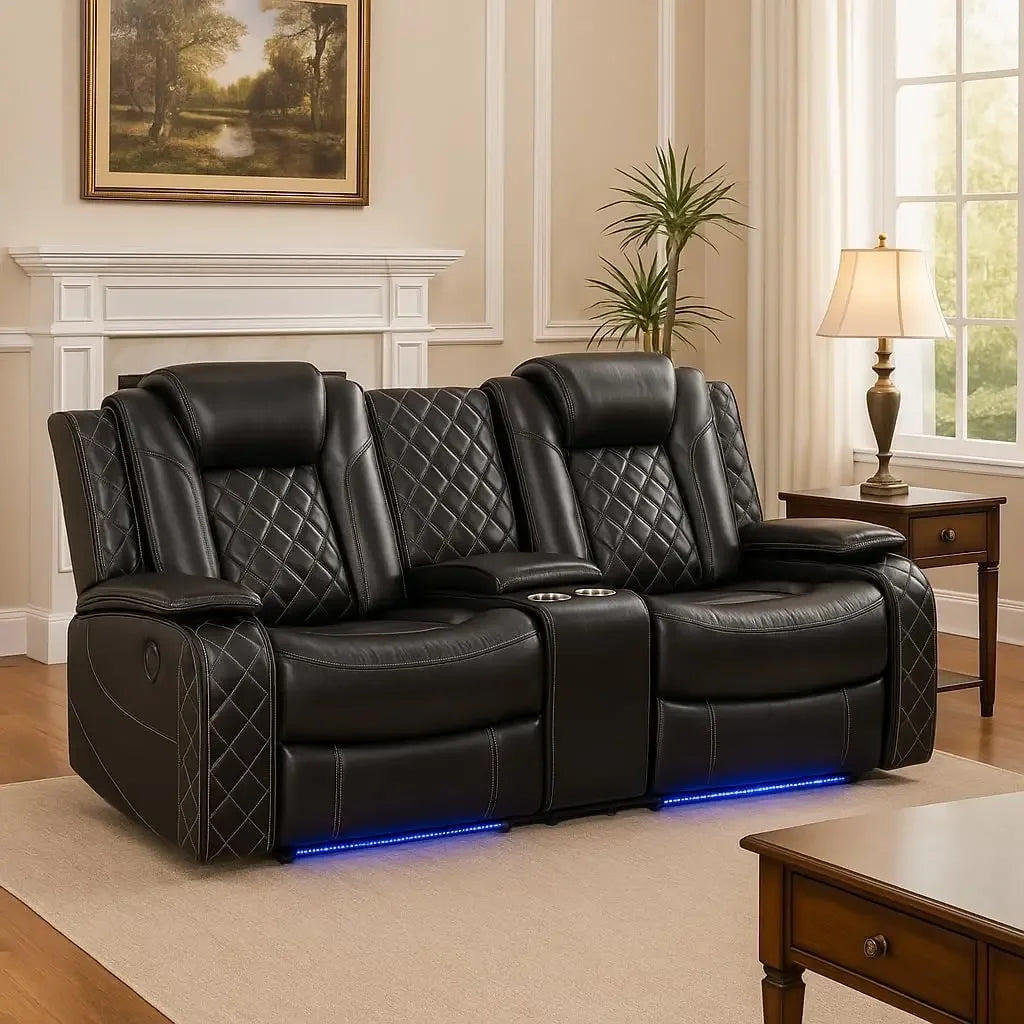 Electric Recliner Chair With LED Light Sectional Sofa Living Room Set