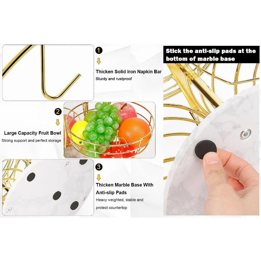 Livabber Metal Fruit Basket With Banana Hanger For Kitchen Counter