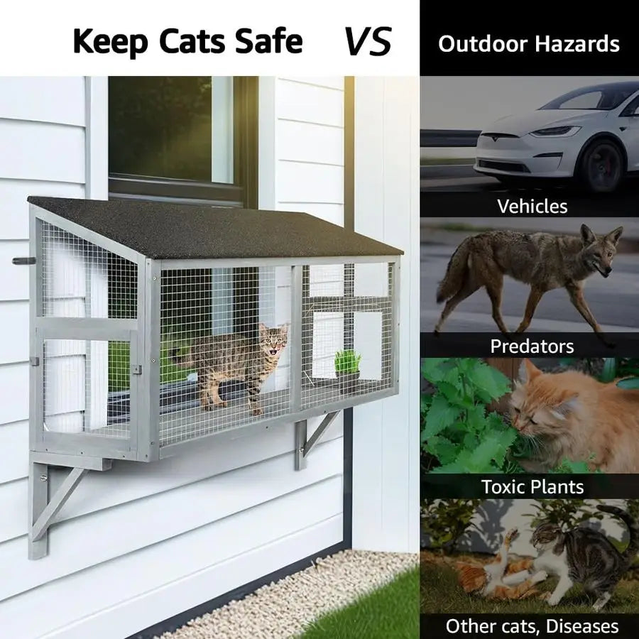 Cat Catio Window Box Enclosure For Indoor Cats And Kittens
