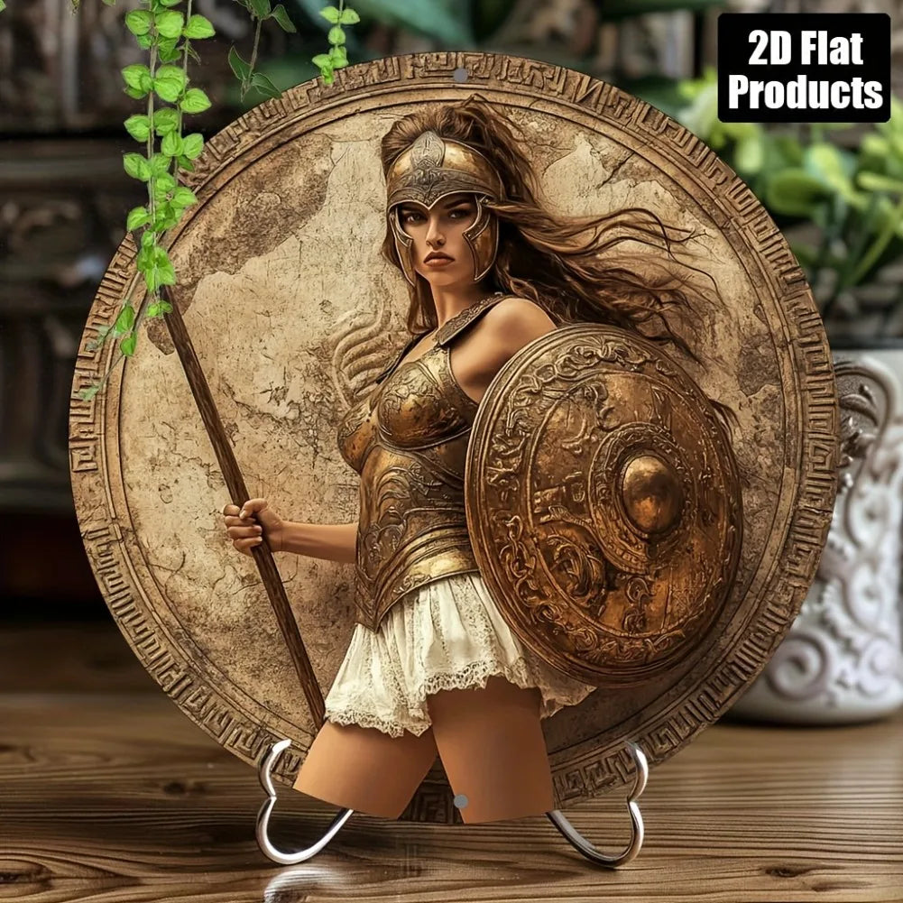 Round Aluminum Decorative Sign Greek Woman Theme Bar Kitchen Cafe