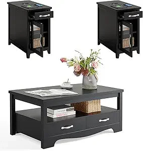 Farmhouse 3-Piece Coffee Table Set With End Tables