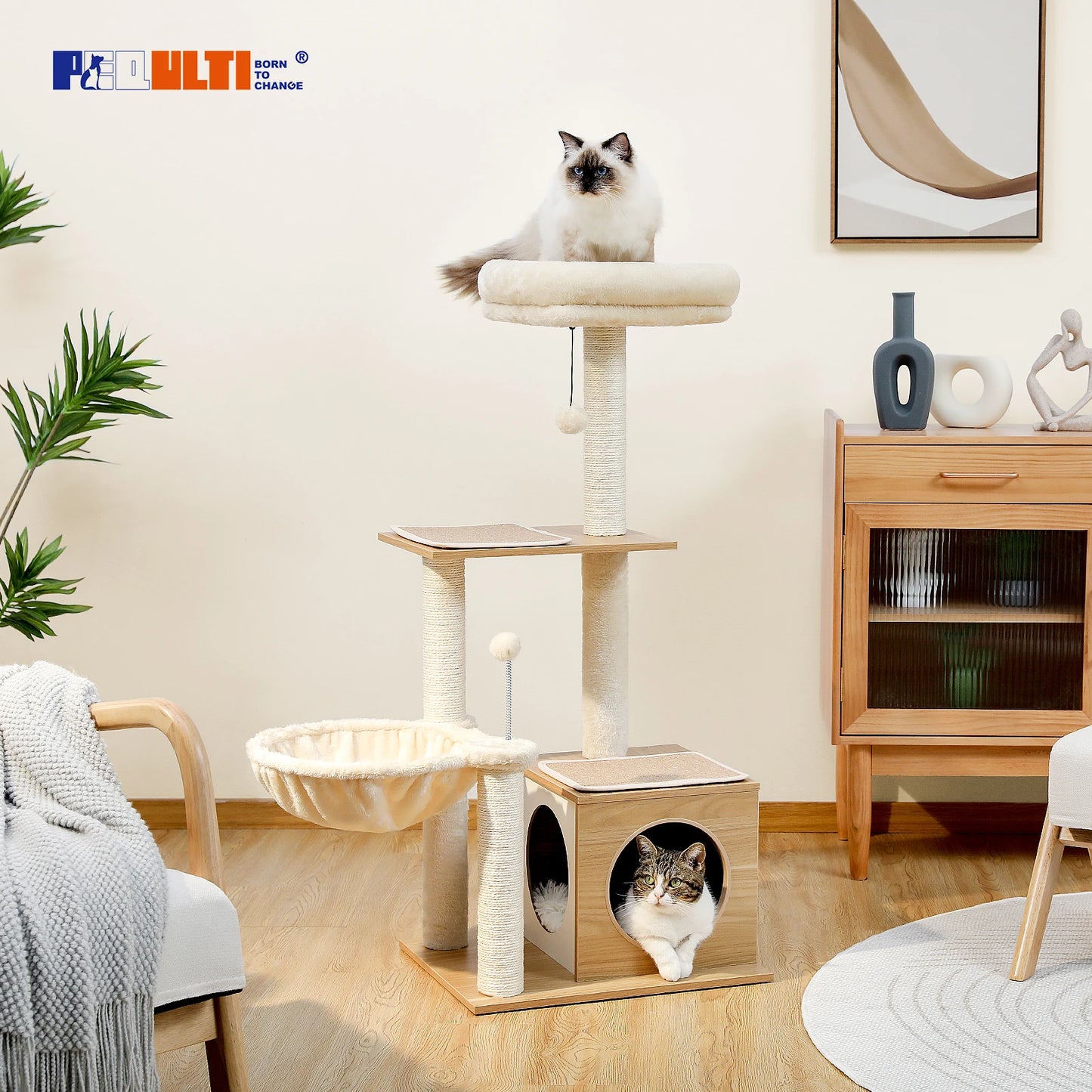 PAWZ Road Indoor Cat Tree Multi-Tier Wood Tower Condo