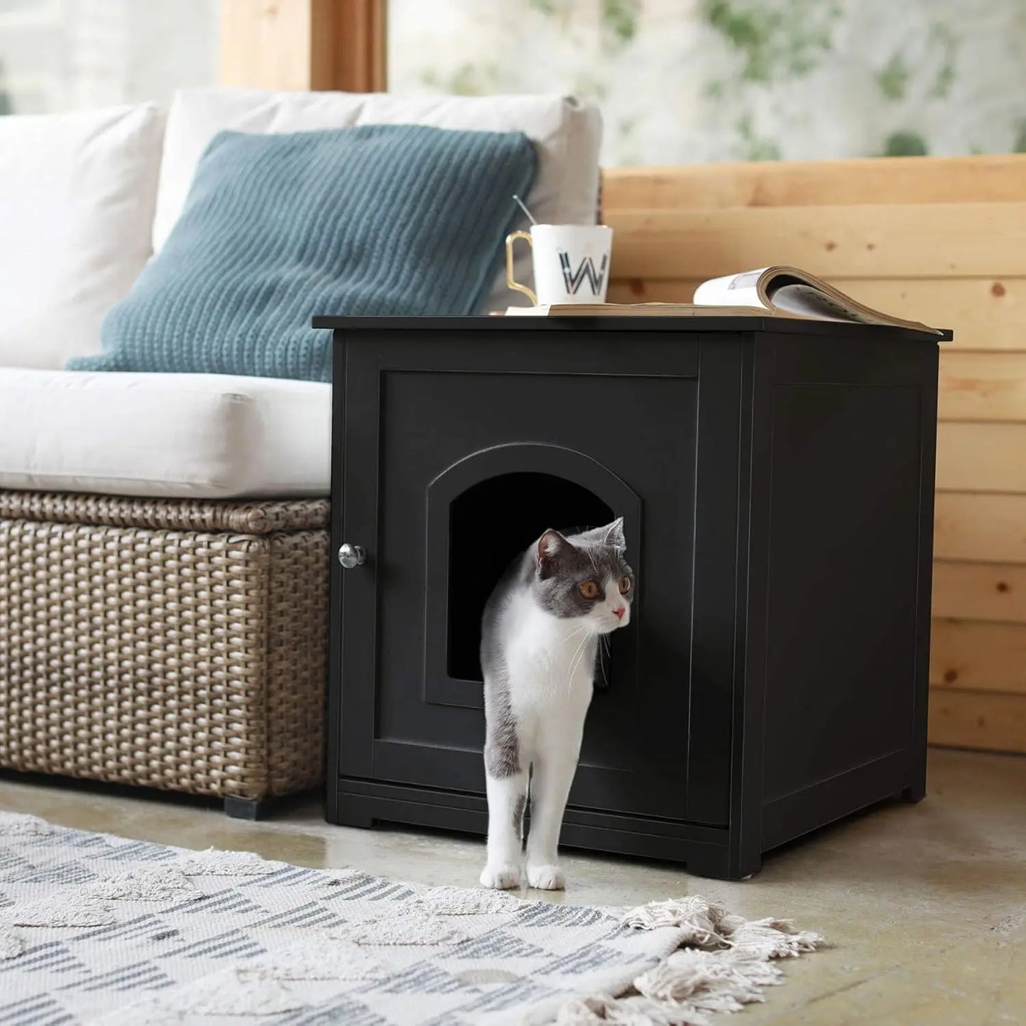 Hidden Litter Box Furniture Cabinet For Cats Conceals Odor