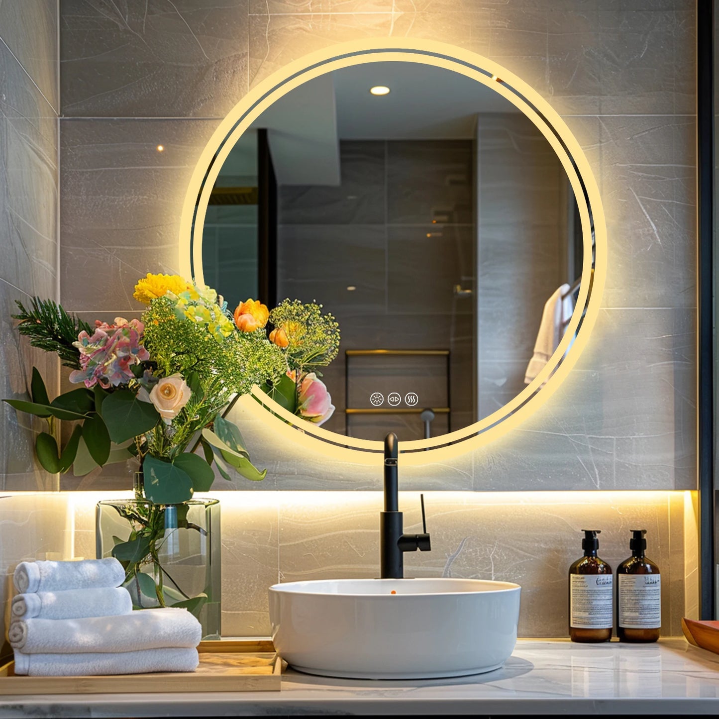 Circle LED Bathroom Mirror Backlit Anti-Fog Dimmable IP65