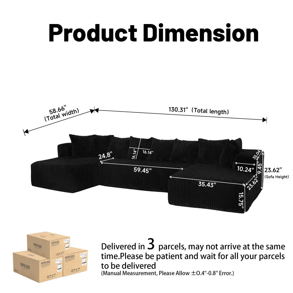 U Shaped Sectional Sofa Modular Couch With Corduroy Fabric