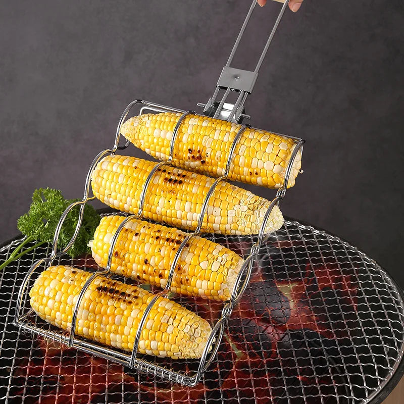 Foldable Stainless Steel Corn Clip Grill Tool Outdoor BBQ
