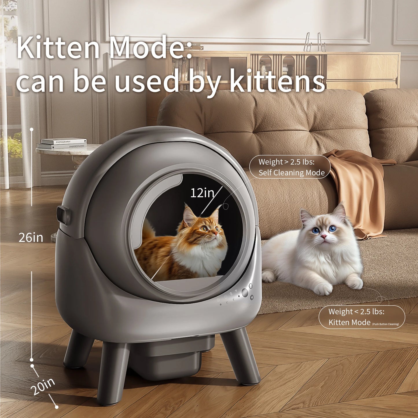 REDSASA Self Cleaning Litter Box for Multiple Cats App Control