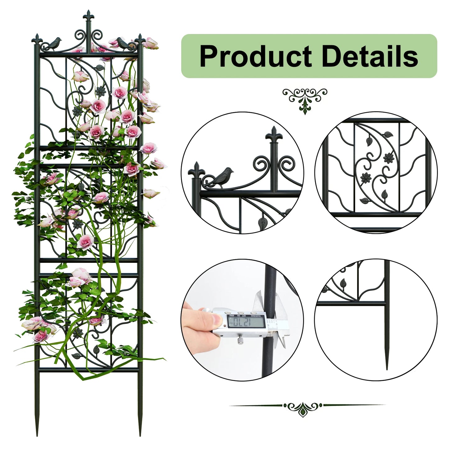 Metal Garden Trellis 2 Pack Bird Leaf Grid Panels Outdoor