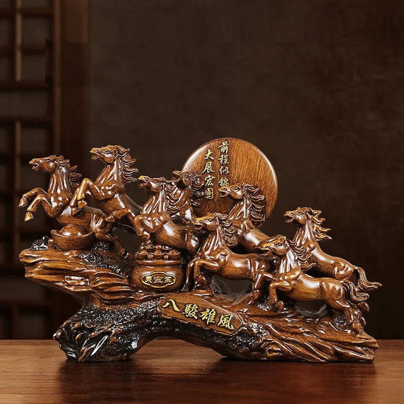 Eight Horses Feng Shui Resin Figurine For Wealth And Living Room Decor