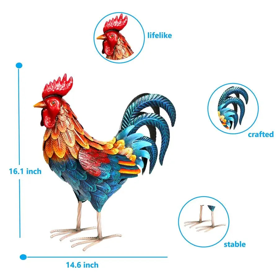 Metal Rooster Garden Statues Outdoor Chicken Sculptures Yard Decor
