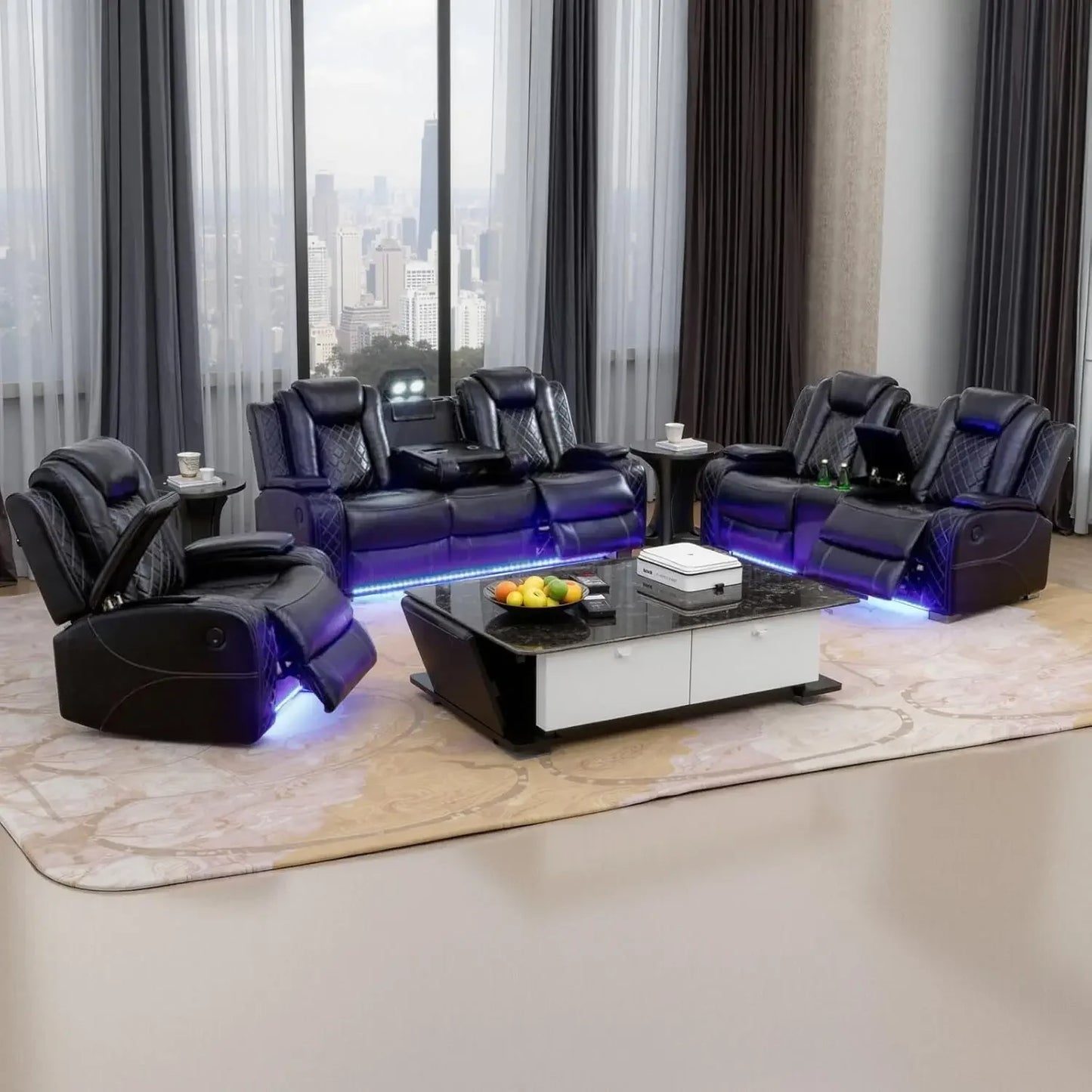 Electric Recliner Chair With LED Light Sectional Sofa Living Room Set
