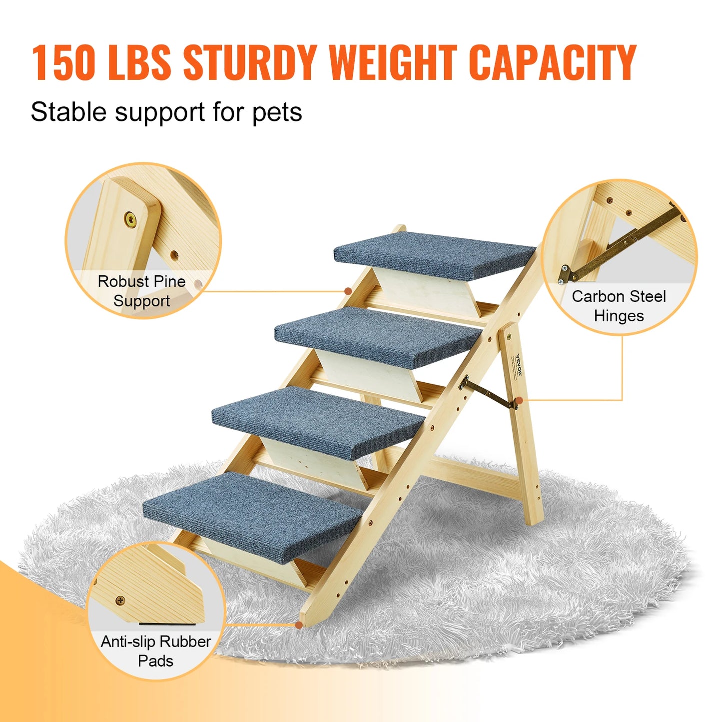 Wooden Pet Steps and Ramp Combo Foldable 2-In-1 Access Beds