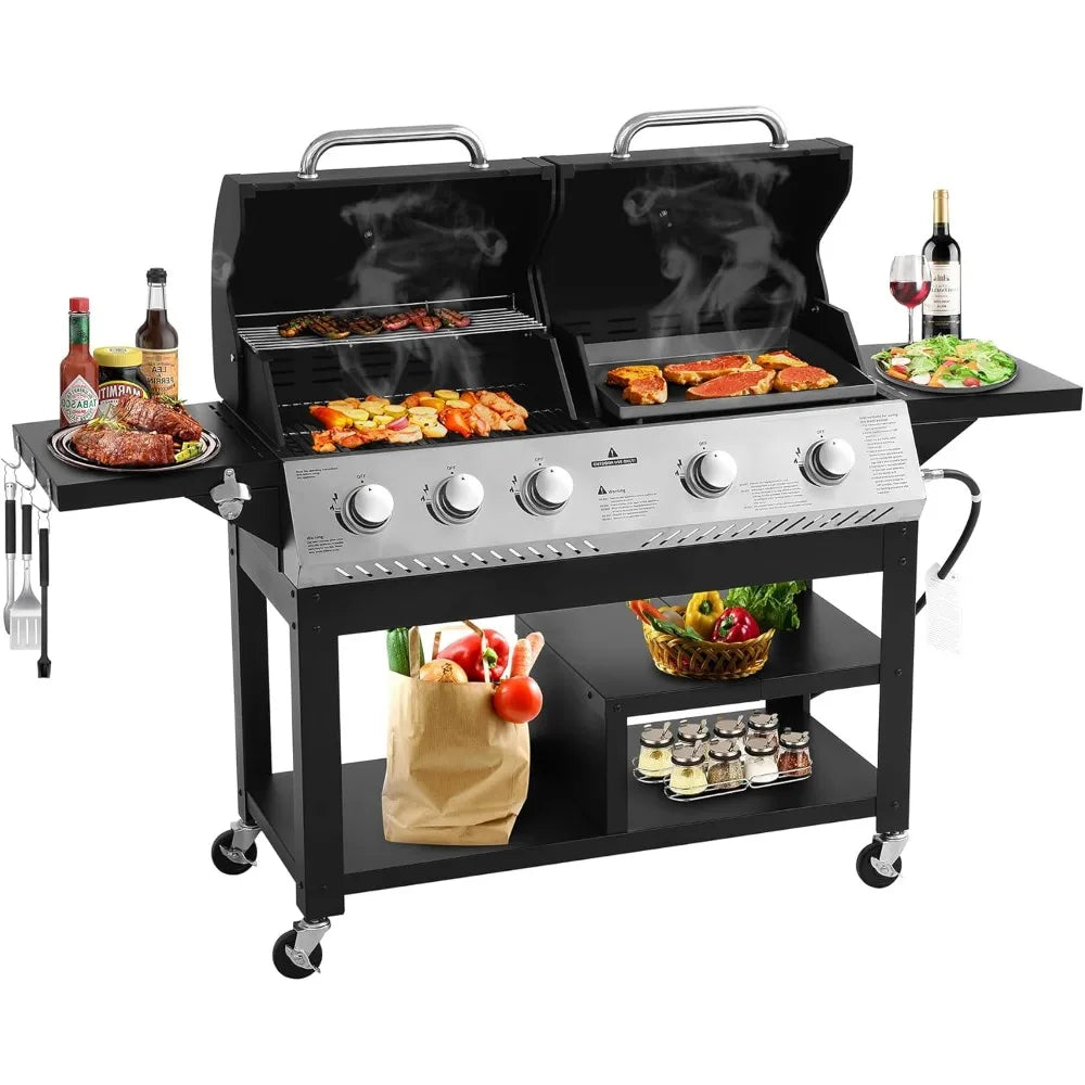 5 Burner Propane Gas Grill With Porcelain Enamel Cast Iron Grate 54000 BTU
