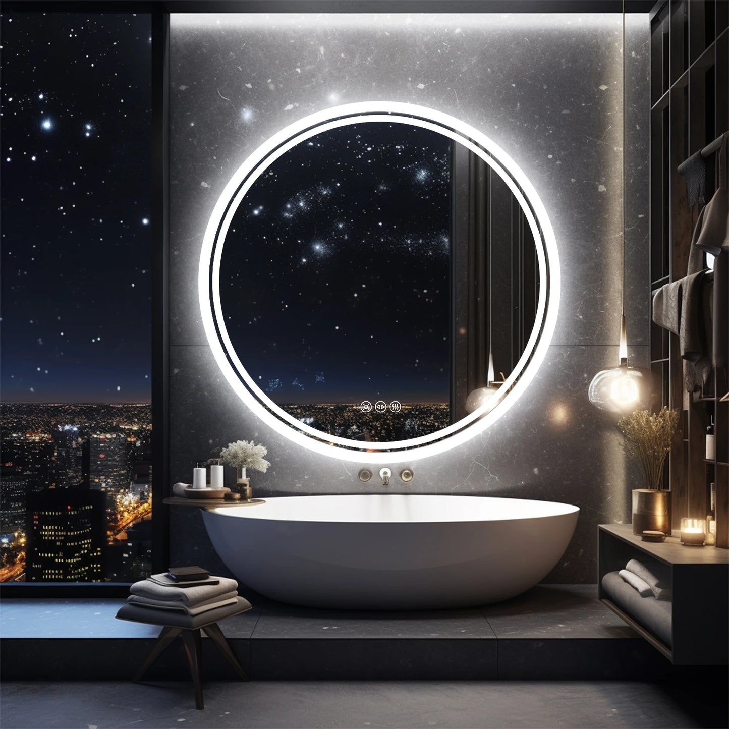 Circle LED Bathroom Mirror Backlit Anti-Fog Dimmable IP65